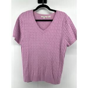 Pria Cable Knit Sweater Women's Size XL Purple Short Sleeve Academia Preppy